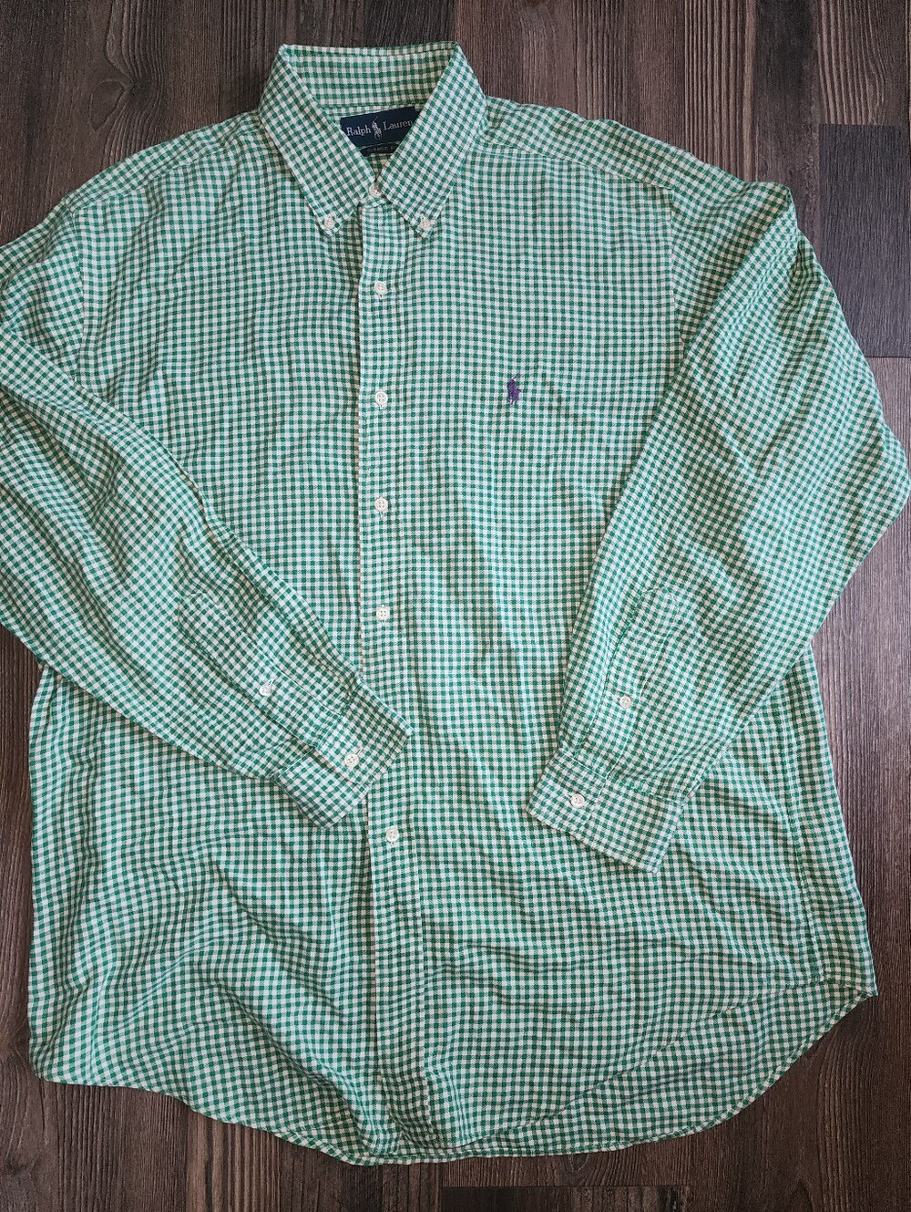 Men's Ralph Lauren Long Sleeve Button Down Shirt Large Green White Checked